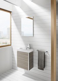 Тумба подвесная с раковиной для ванной Roca Mini 45 см с зеркальным шкафчиком текстурный серый A855866156