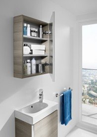 Тумба подвесная с раковиной для ванной Roca Mini 45 см с зеркальным шкафчиком текстурный серый A855866156