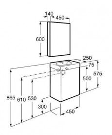Тумба подвесная с раковиной для ванной Roca Mini 45 см с зеркальным шкафчиком текстурный серый A855866156