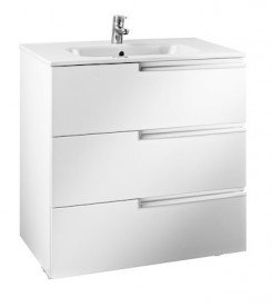 Тумба подвесная с тремя ящиками МДФ 100х46 белый глянец с раковиной для ванной Roca Victoria-N керамика белый A855836806