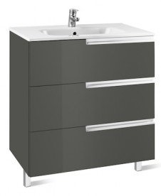 Тумба підвісна з трьома ящиками МДФ 80х46 сірий антрацит з раковиною для ванної Roca Victoria-N кераміка білий A855837153