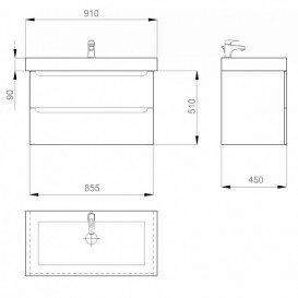 Тумба подвесная Sanwerk Era Air 90х45 см с раковиной Принц белый MV0000416
