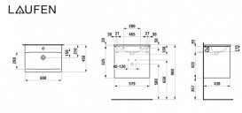 Тумба з раковиною Laufen Palace 60х45х54, 5 см МДФ білий глянсовий ручка чорний алюміній H8617022611041