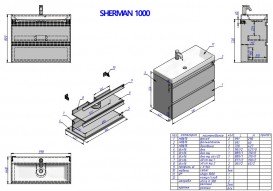 Тумба  подвесная Буль-Буль Sherman 991х442х718 с раковиной Signe 1000 белый 11610012200