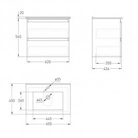 Тумба з раковиною Volle Leon 65 см МДФ/ЛДСП білий 15-11-65