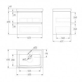 Тумба з раковиною Volle Oliva 65 см підвісна МДФ/ДСП капучино 15-45-61C