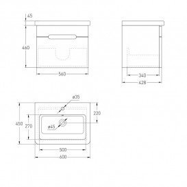 Тумба с раковиной Volle Solo 60 см подвесная МДФ/ДСП белый 1910.326007