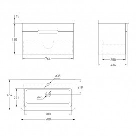 Тумба з раковиною Volle Solo 80 см підвісна МДФ/ДСП білий 1910.328007