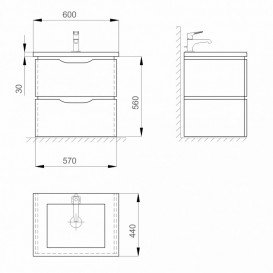 Тумба Sanwerk Alessa Air 60 см с раковиной Space Line МДФ белый/венге MV0000876