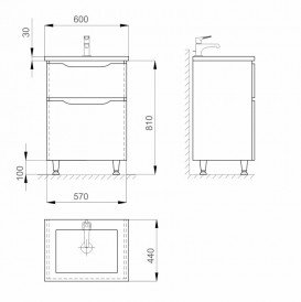 Тумба Sanwerk Liga 60 см с раковиной Space Line МДФ белый/мессина MV0000857