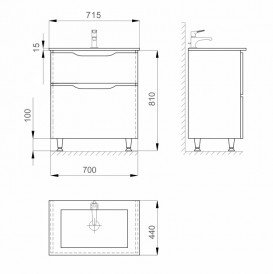 Тумба Sanwerk Liga 70 см з раковиною Qtap МДФ білий/месина MV0000858