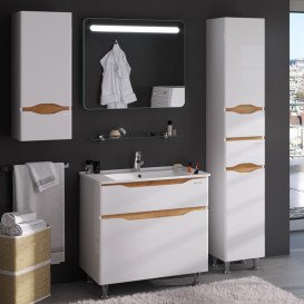 Тумба Sanwerk Liga 70 см з раковиною Qtap МДФ білий/месина MV0000858