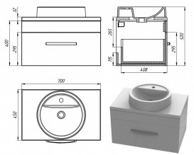Тумба Snail Мадлен с раковиной Рондо 70х45 см крашенный МДФ/литьевой мрамор белый 700KM149