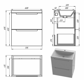 Тумба Snail Стелла з раковиною Богема 60х41,5 см фарбований МДФ/ливарний мармур білий 6002КМ156