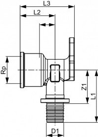 Угловое соединение TECE TECEflex с внутренней резьбой и настенным креплением 14хRp1/2 латунь 768514