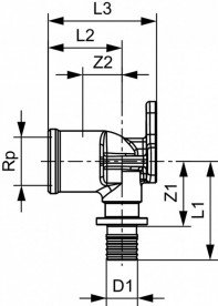 Угловое соединение TECE TECEflex с внутренней резьбой и настенным креплением 14хRp1/2 латунь 768514