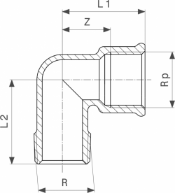 Отвод 90° Viega 1613 R1хRp1 латунь 102418