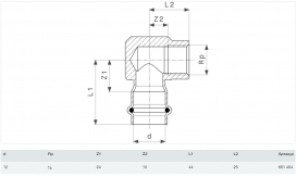 Косинець перехідний 90° Viega Prestabo 1114.2 12хRp1/2 нелегована сталь 651404
