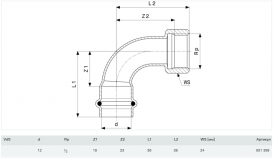 Косинець перехідний 90° Viega Prestabo 1114.5 12хRp1/2 нелегована сталь 651398