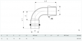 Косинець перехідний 90° Viega Prestabo 12хR3/8 нелегована сталь 605346