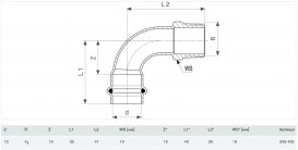 Косинець перехідний 90° Viega Prestabo 15хR3/8 нелегована сталь 558406