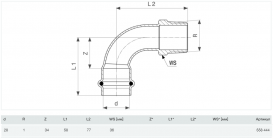 Косинець перехідний 90° Viega Prestabo 28хR1 нелегована сталь 558444