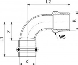 Угольник переходной 90° Viega Sanpress Inox G 0214 с SC‑Contur 54хR2 нержавеющая сталь 486365
