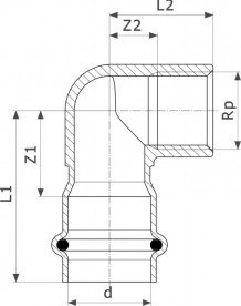 Угольник переходной 90° Viega Sanpress Inox G 0214.2 с SC‑Contur 22хRp¾ нержавеющая сталь 486402
