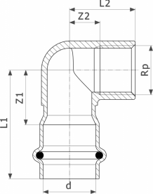 Угольник переходной 90° Viega Sanpress Inox 2314.2 с SC‑Contur 54хRp2 нержавеющая сталь  437077