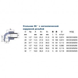  	 	Уголок Ekoplastik МРН 25х1/2″ с наружной металлической резьбой SKOE02520E