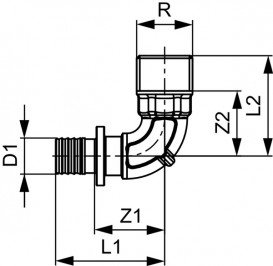 Уголок соединительный 90° с ниппелем TECE TECEflex внешняя резьба 20 х 3/4'' бронза 707803