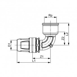 Кутник сполучний Tece TECElogo 90° з муфтою 20хRp3/4 латунь 8610204