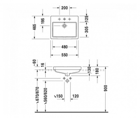 Раковина для ванной встраиваемая Duravit коллекция Vero белая 0315550000