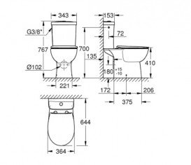 Унітаз-компакт Grohe Bau Ceramic 36,4х64,4 см із сидінням фарфор альпійський білий 39904000