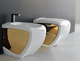 Унитаз напольный Hidra Hi-Line 38х54,5 см санфаянс белый/золото HI10 013 bianco/oro