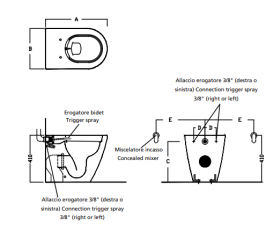 Унитаз напольный приставной Hatria Fusion 35.5х54 см с функцией биде белый VBYXVD01