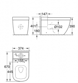 Унитаз напольный приставной Grohe Euro Ceramic с гигиеническим покрытием альпин-белый 3933800H