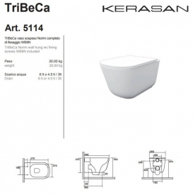 Унитаз подвесной Kerasan коллекция Tribeca белый 511401 с крышкой Soft Сlose 519101