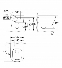 Унитаз подвесной безободковый Grohe Euro Ceramic с гигиеническим покрытием (без сиденья) альпин-белый 3920600H