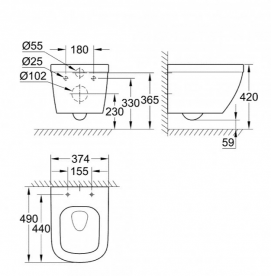 Унитаз подвесной безободковый Grohe Euro Ceramic (без сиденья) альпин-белый 39206000