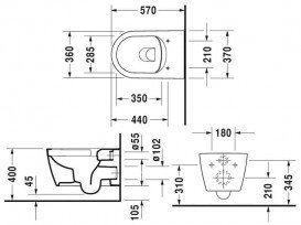 Унітаз підвісний Duravit ME by Starck Rimless 37х57 см кераміка білий 2529090000