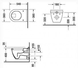Унитаз подвесной Duravit Starck 3 36,5х54 см керамика белый 2201090000