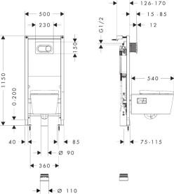 Унітаз підвісний Hansgrohe EluPura Original S 36х54 см з прихованим бачком кнопкою та сидінням кераміка білий 60302450