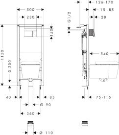 Унітаз підвісний Hansgrohe EluPura S 36х54 см із прихованим бачком кнопкою та сидінням кераміка білий 60303140