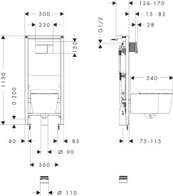 Унитаз подвесной Hansgrohe EluPura S 36х54 см со скрытым бачком кнопкой и сиденьем керамика белый 60303700