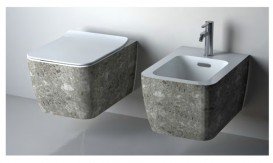 Унитаз подвесной Hidra Faster Kiub Rimless 36,5х54 см санфаянс серый мрамор KIWR20 100 ceppo di gre