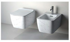 Унітаз підвісний Hidra Faster Kiub Rimless 36,5х54 см санфаянс білий матовий мармур KIWR20 101 white matt marble