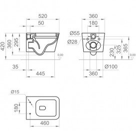 Унитаз подвесной Ponsi Wave безободковый 36х52 см керамика белый глянец BCWAVLVASO0004