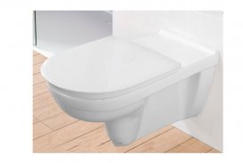 Унітаз підвісний укорочений з кришкою Villeroy & Boch ViCare для інвалідів безободковий AntiBac 4695R0T1+9M67S1T1