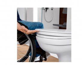 Унітаз підвісний укорочений з кришкою Villeroy & Boch ViCare для інвалідів безободковий AntiBac 4695R0T1+9M67S1T1